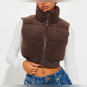 NWT Corduroy Fleece Lined Cropped Puffer Vest